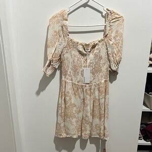 Reformation Cream and Tan Floral Mini Dress